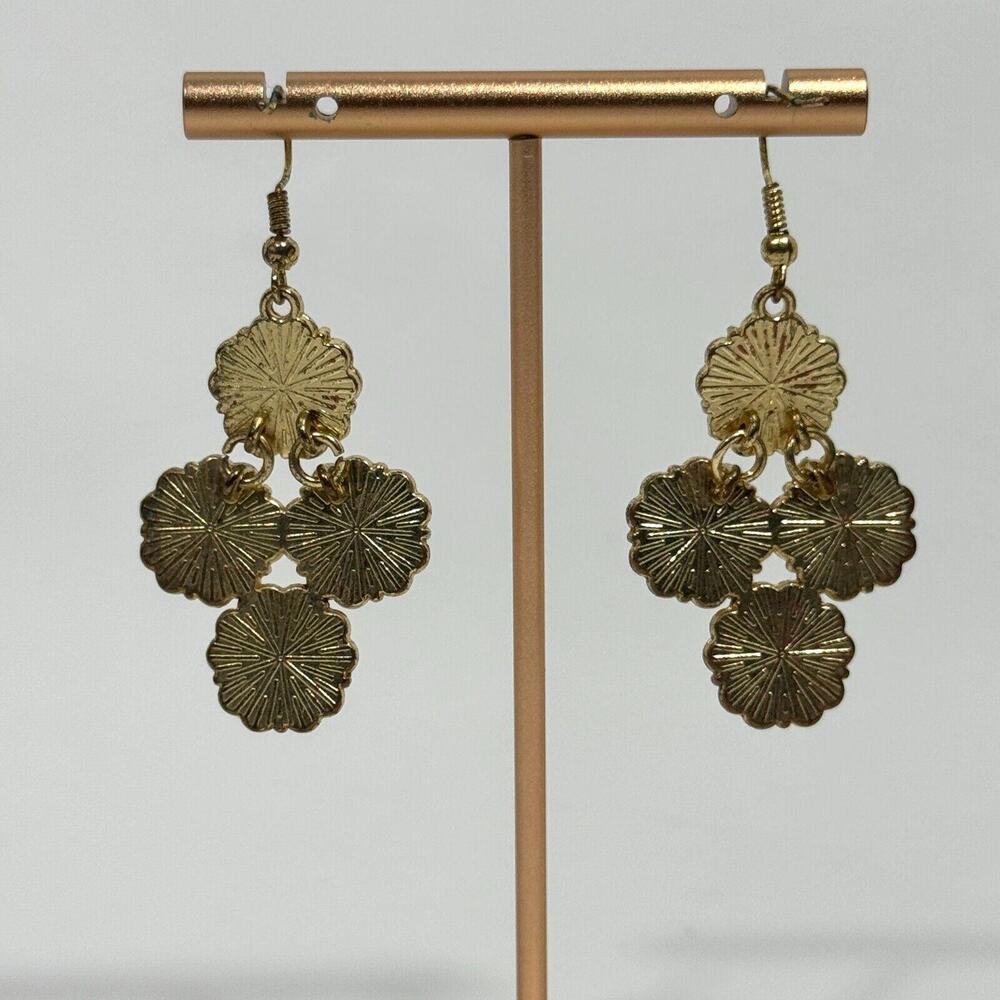 Minicci Cream Gold Tone Flower Crystal Chandelier Drop Earrings Fashion Jewelry - Picture 5 of 7